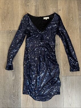 WYLDR Navy Sequin Long Sleeve V-Neck Dress AZ0805